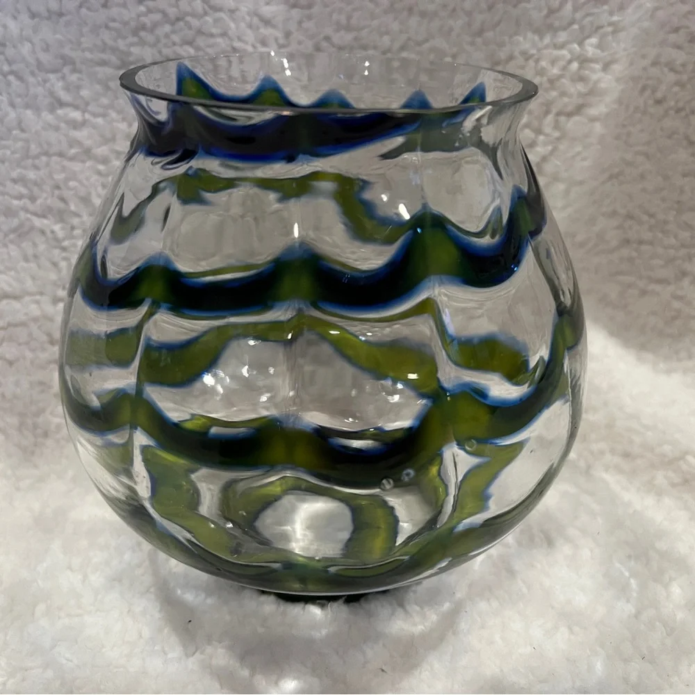 Vintage Czech Art Deco-era glass ball vase, likely by the Kralik glassworks, 30s